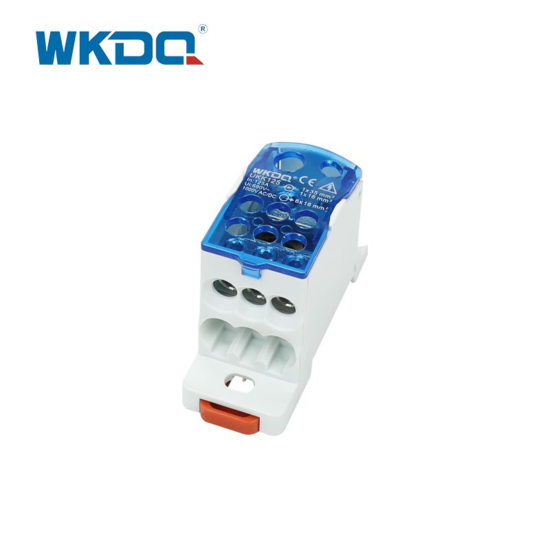 Din Rail UKK 125A Unipolar Mini محطة توزيع الطاقة الكهربائية، كتلة موصل المسمار باللون الأزرق والرمادي