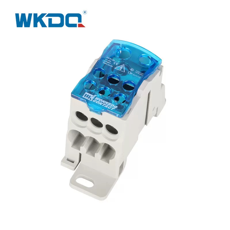 Din Rail UKK 125A أحادي القطب صغير لتوزيع الطاقة الكهربائية ، بلوك موصل برغي باللون الأزرق والرمادي